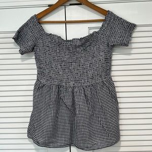 Old Navy Smocked Blue & White Gingham Top